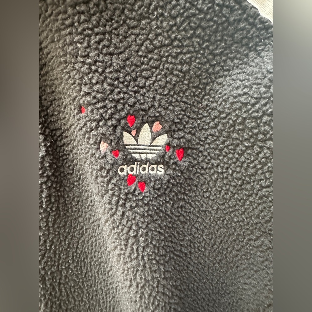 adidas Black Sherpa Fleece Pullover with White Trefoil Tag - Picture 2 of 5